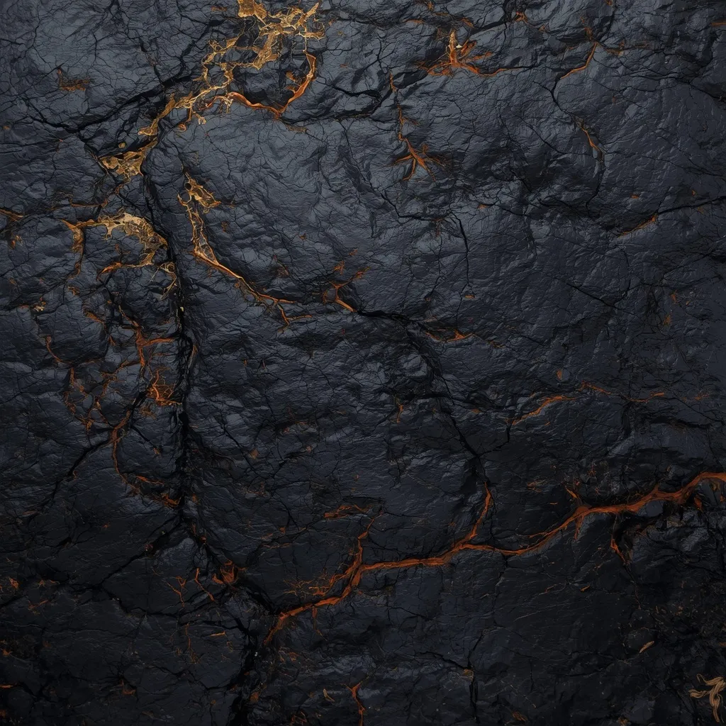 Dark volcanic basalt rock texture, stratified and rugged